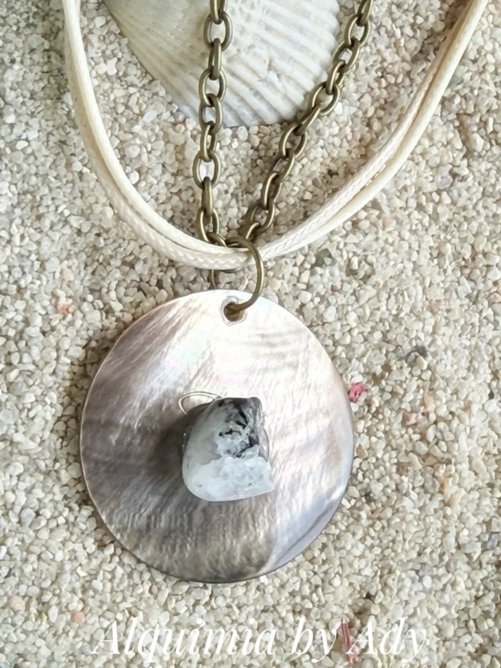LAYERED CORDS MOONSTONE White Mother-of-Pearl Pendant Necklace